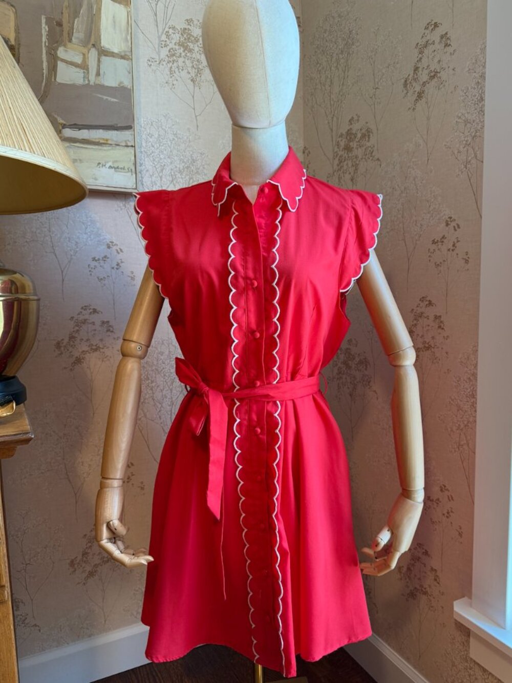 Entro Red Scallop Trim Belted Mini Dress NWT